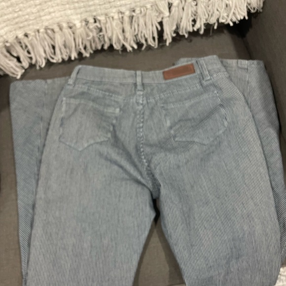 rock&roll denim navy and white pin strip high rise flare bottoms 28x34 - Picture 8 of 9